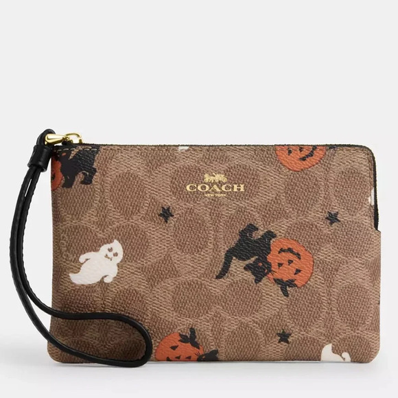 Coach Handbags - Coach Corner Zip Wristlet In Signature Canvas With Halloween Print